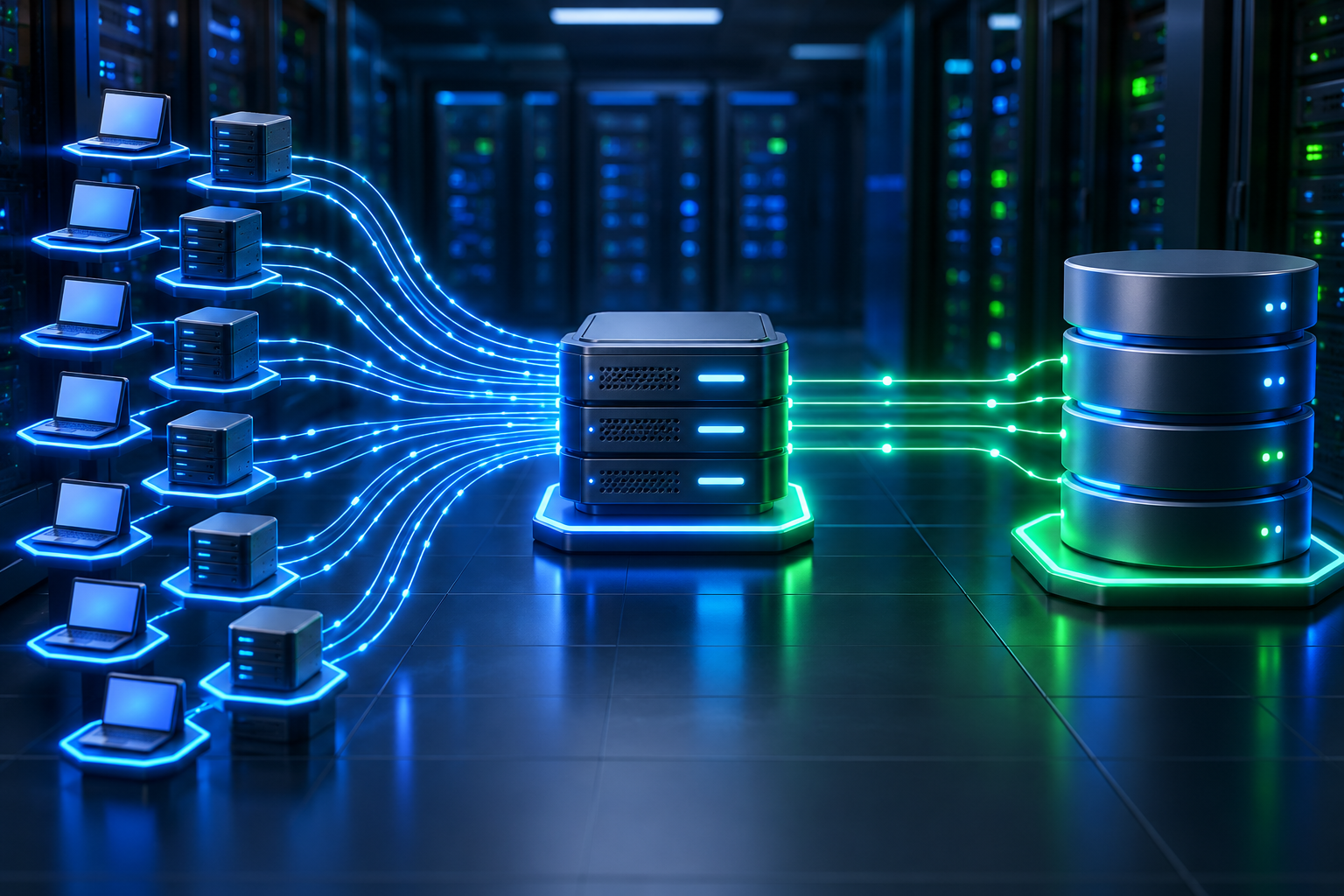 Nhiều kết nối ứng dụng được PgBouncer gom lại trước khi vào PostgreSQL
