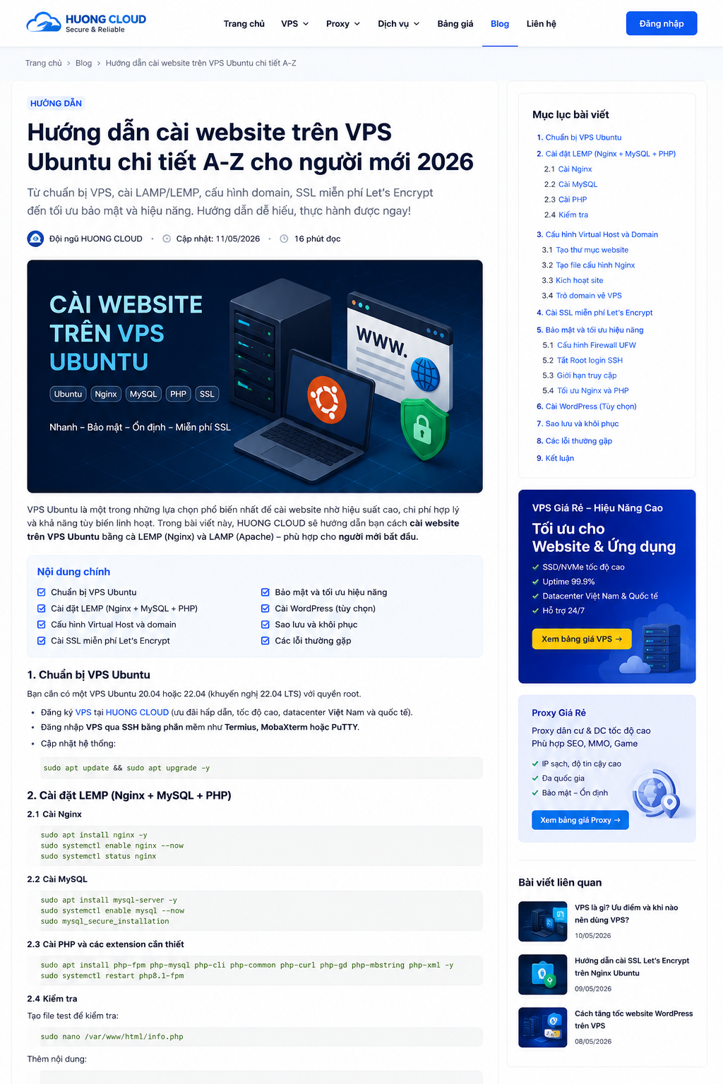 Hướng dẫn cài website trên VPS Ubuntu với Nginx PHP MySQL và SSL