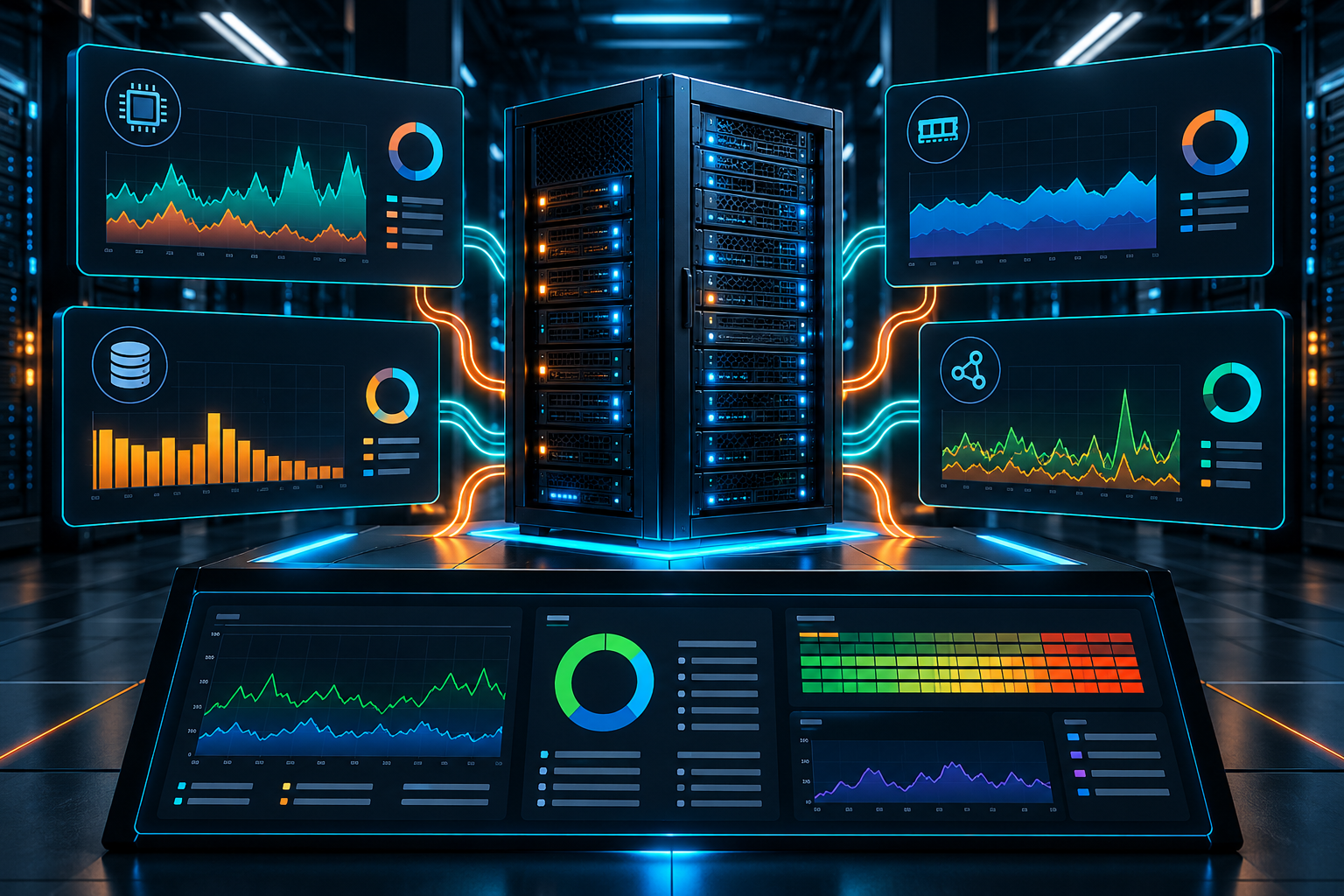 Hệ thống giám sát VPS với các biểu đồ CPU RAM disk và network