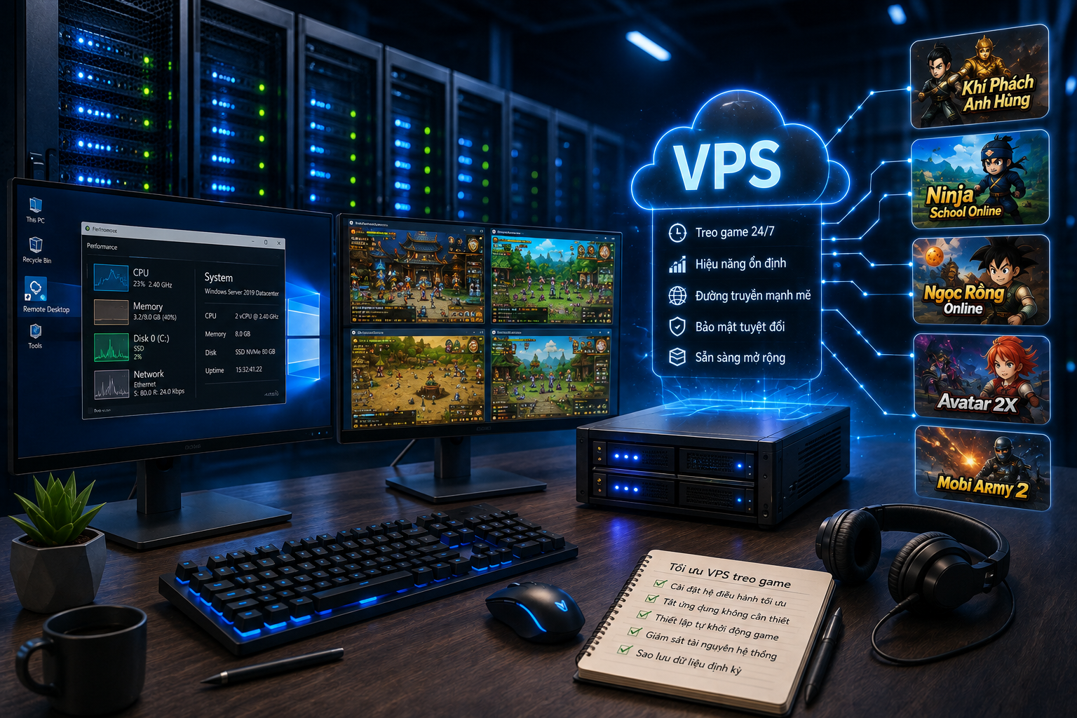 VPS Mobi Army 2 với IP Proxy và latency cho game 24/7