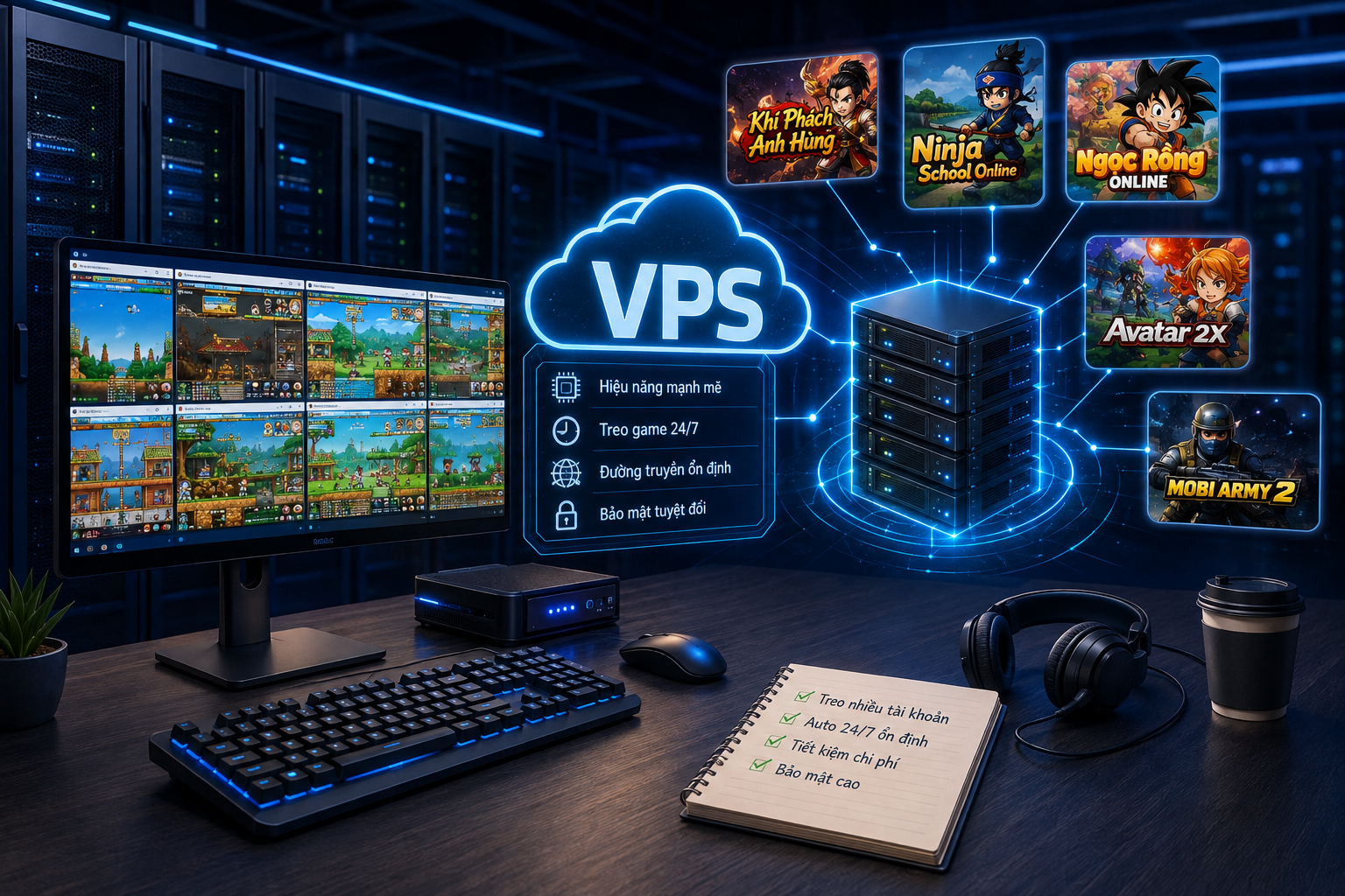 VPS treo Khí Phách Anh Hùng chạy game 24/7 trên Windows