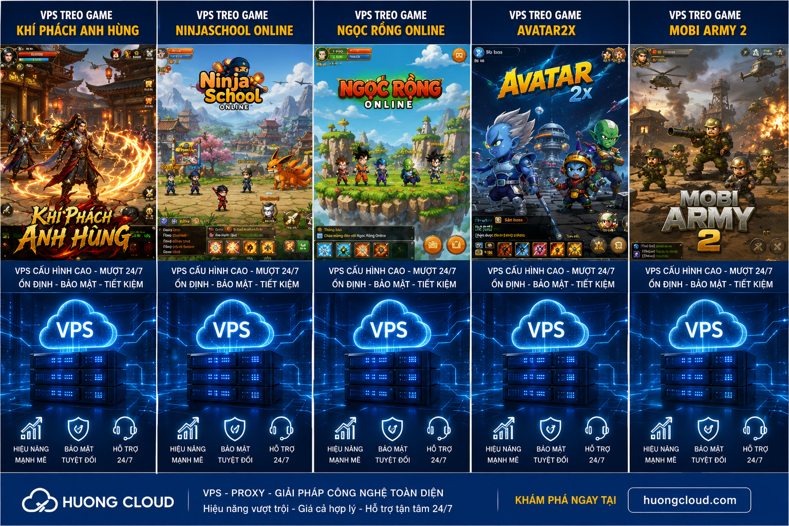 VPS treo Khí Phách Anh Hùng với máy chủ và bối cảnh game cổ trang